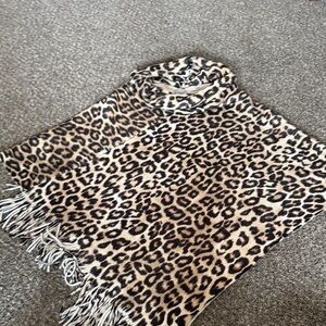 Chicos Leopard Print poncho with Fringe